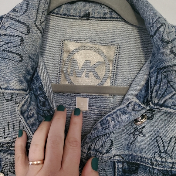 MICHAEL Michael Kors Graffiti Print Denim Jacket 100% Cotton S Oversized - Picture 3 of 7